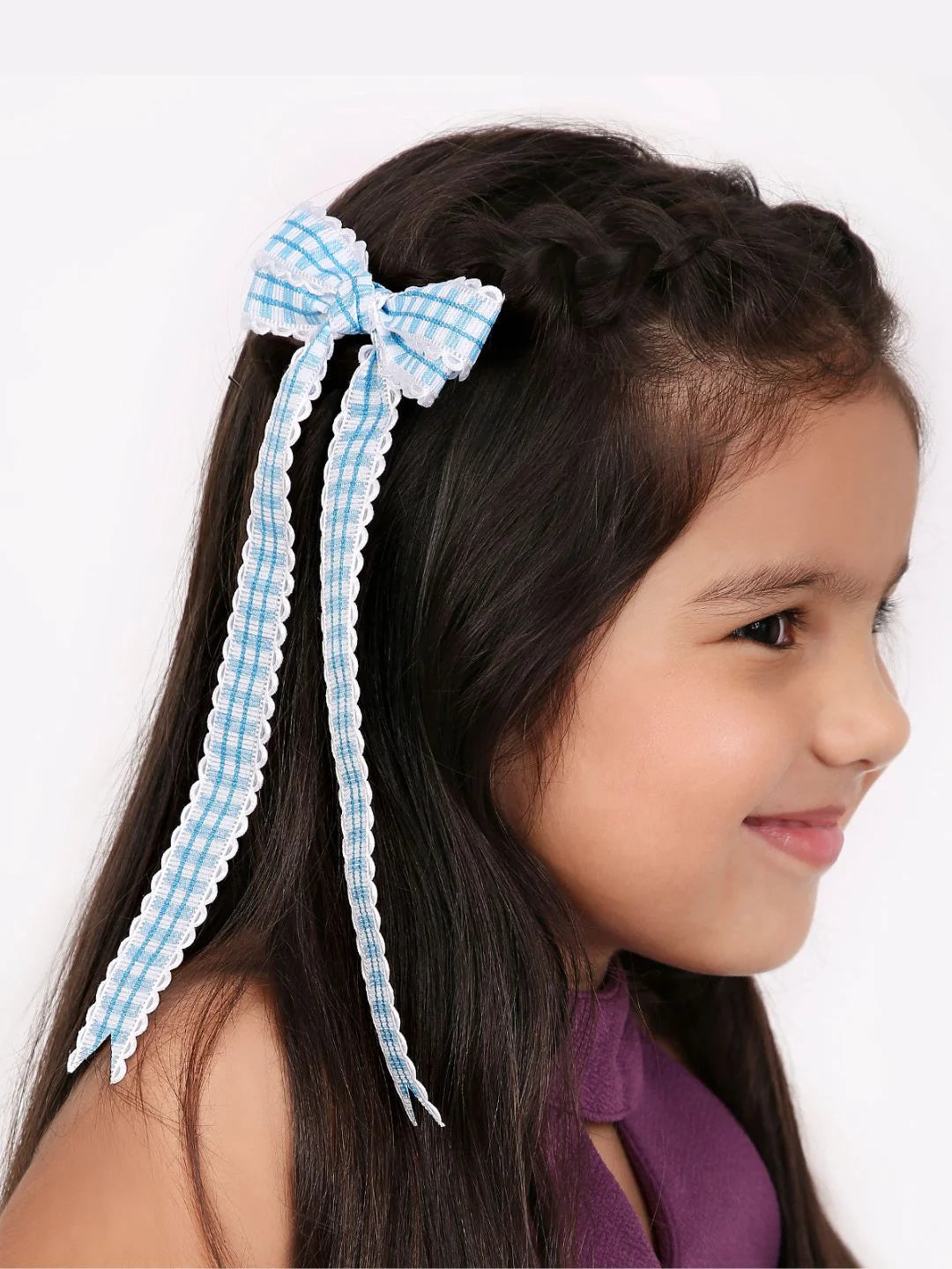 Checks Ribbon Long Tail Hair Bow
