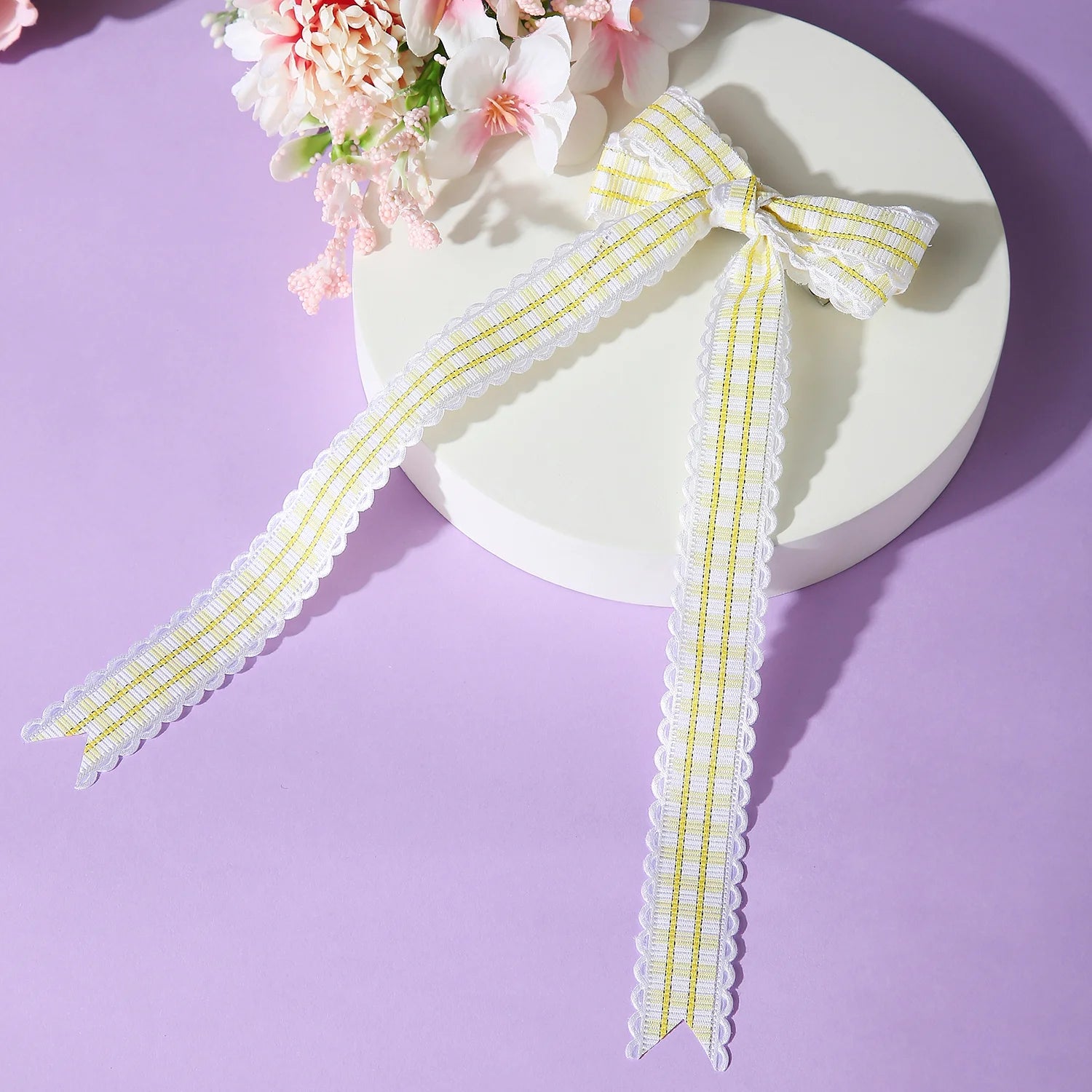 Checks Ribbon Long Tail Hair Bow