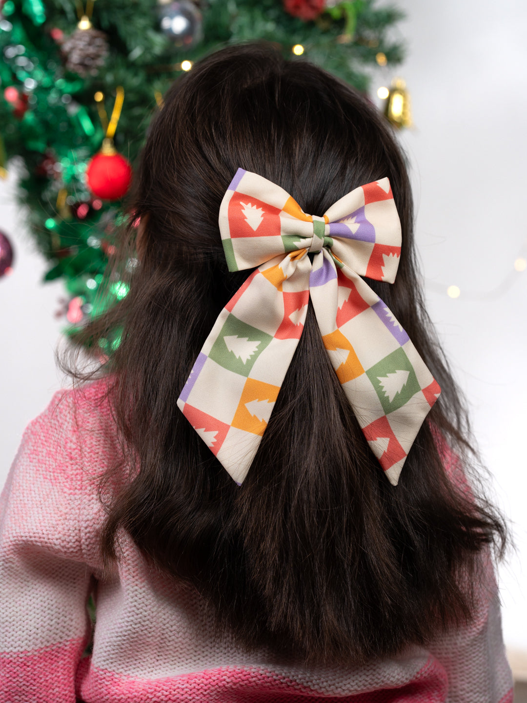 Christmas Tree Theme Pastel Yellow Pigtail Hair Bow [ABW093]