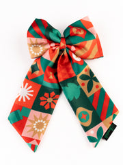 Christmas Geometric Theme Red Pigtail Hair Bow [ABW094]