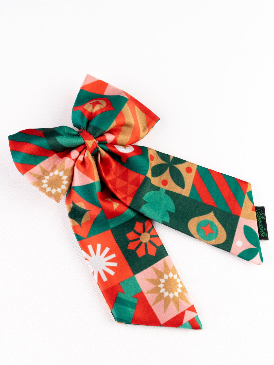 Christmas Geometric Theme Red Pigtail Hair Bow [ABW094]