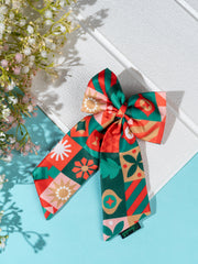 Christmas Geometric Theme Red Pigtail Hair Bow [ABW094]