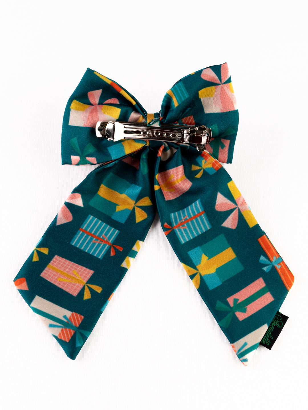 Christmas Gift Print Green Pigtail Hair Bow [ABW095]