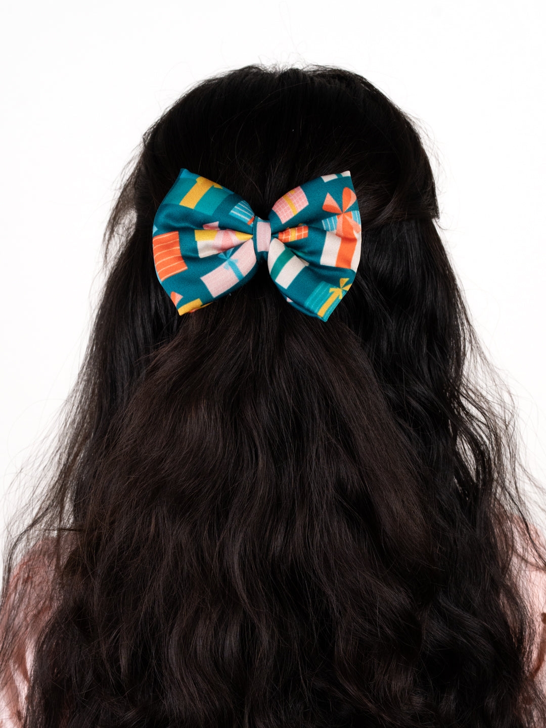 Christmas Gift Print Green Hair Bow [ABW098]