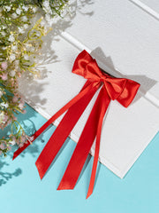 Christmas Satin Silk Ribbon Long Tail Double Bow in Red for Women [ABW099--L]