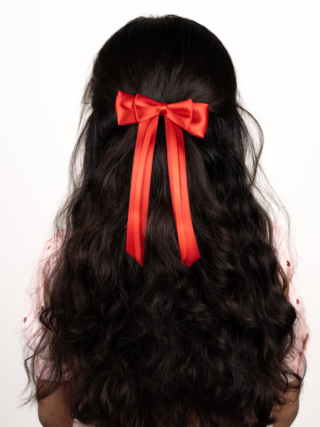 Christmas Satin Silk Ribbon Long Tail Double Bow in Red for Women [ABW099--L]