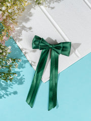 Christmas Satin Silk Ribbon Long Tail Double Bow in Green for Women [ABW100--L]