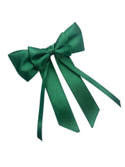 Christmas Satin Silk Ribbon Long Tail Double Bow in Green for Girls [ABW100--S]