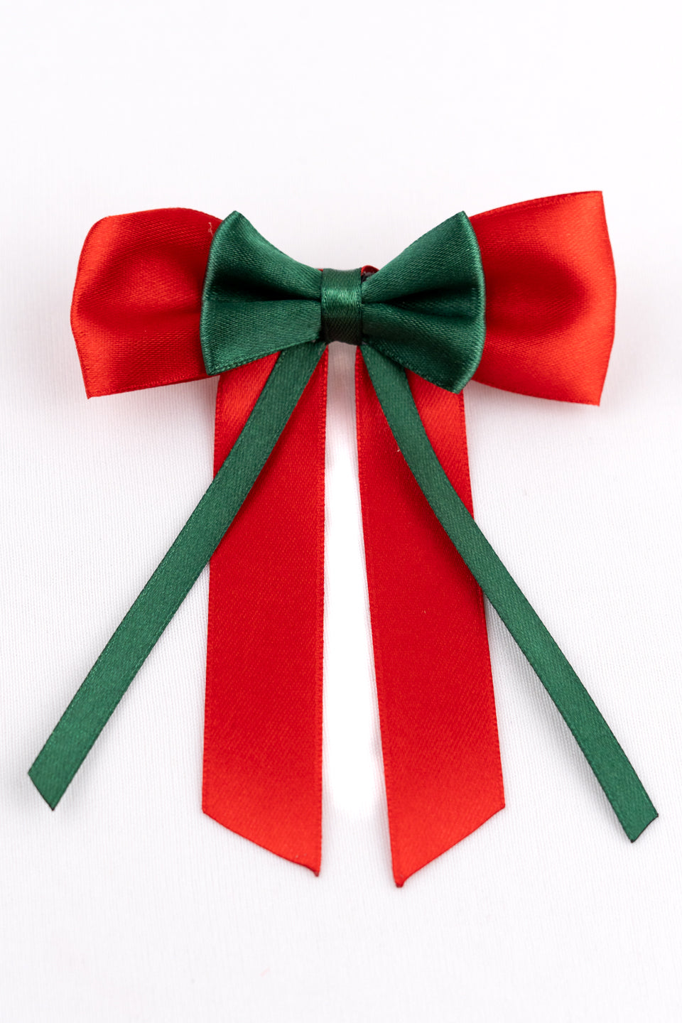 Christmas Satin Silk Long Tail Double Bow in Red and Green [ABW101]