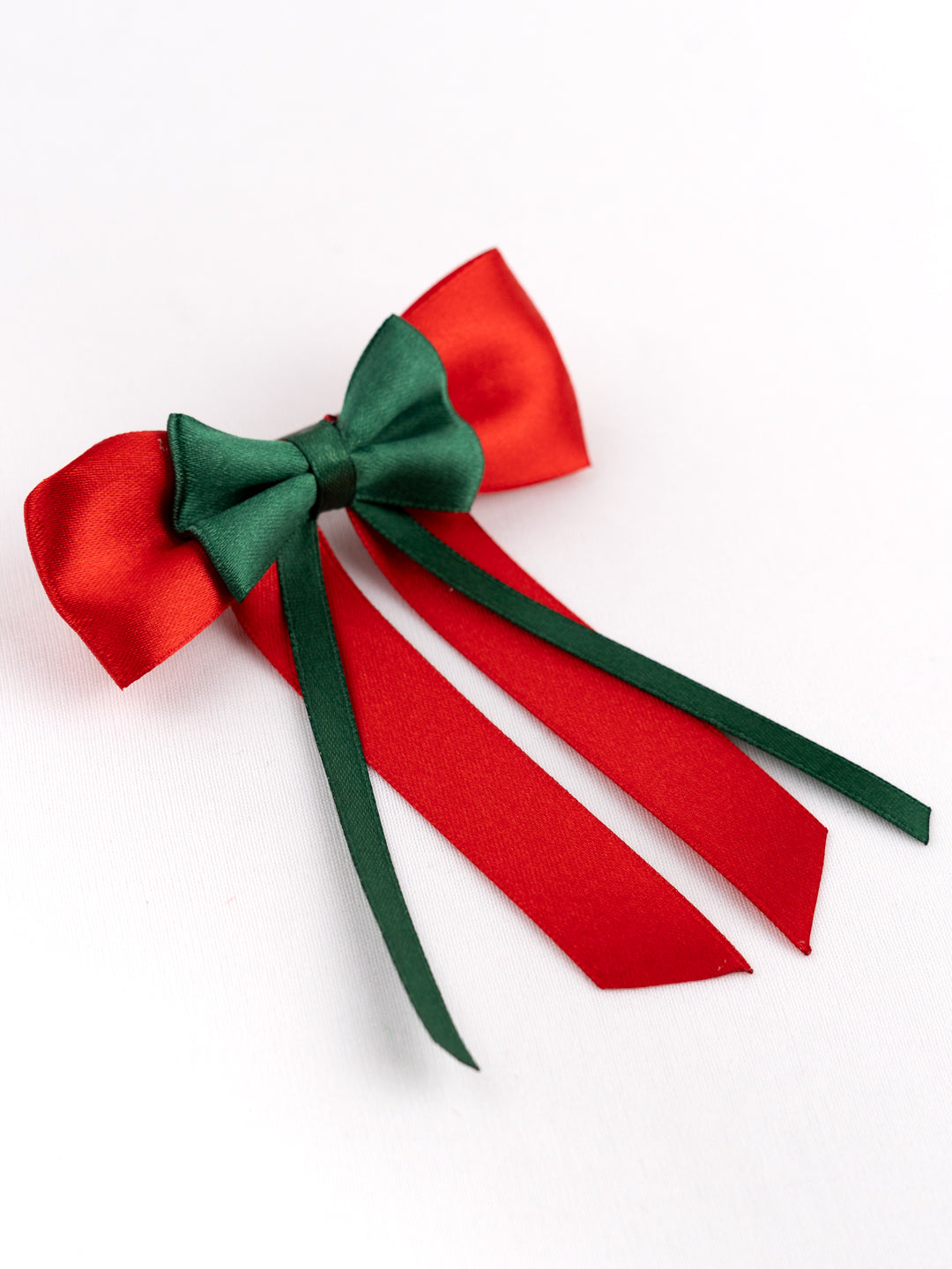 Christmas Satin Silk Long Tail Double Bow in Red and Green [ABW101]