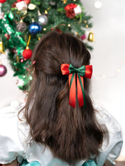 Christmas Satin Silk Long Tail Double Bow in Red and Green [ABW101]