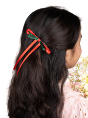 Christmas Satin Silk Ribbon Long Tail Petite Hair Bow in Red & Green for Girls [ABW104]