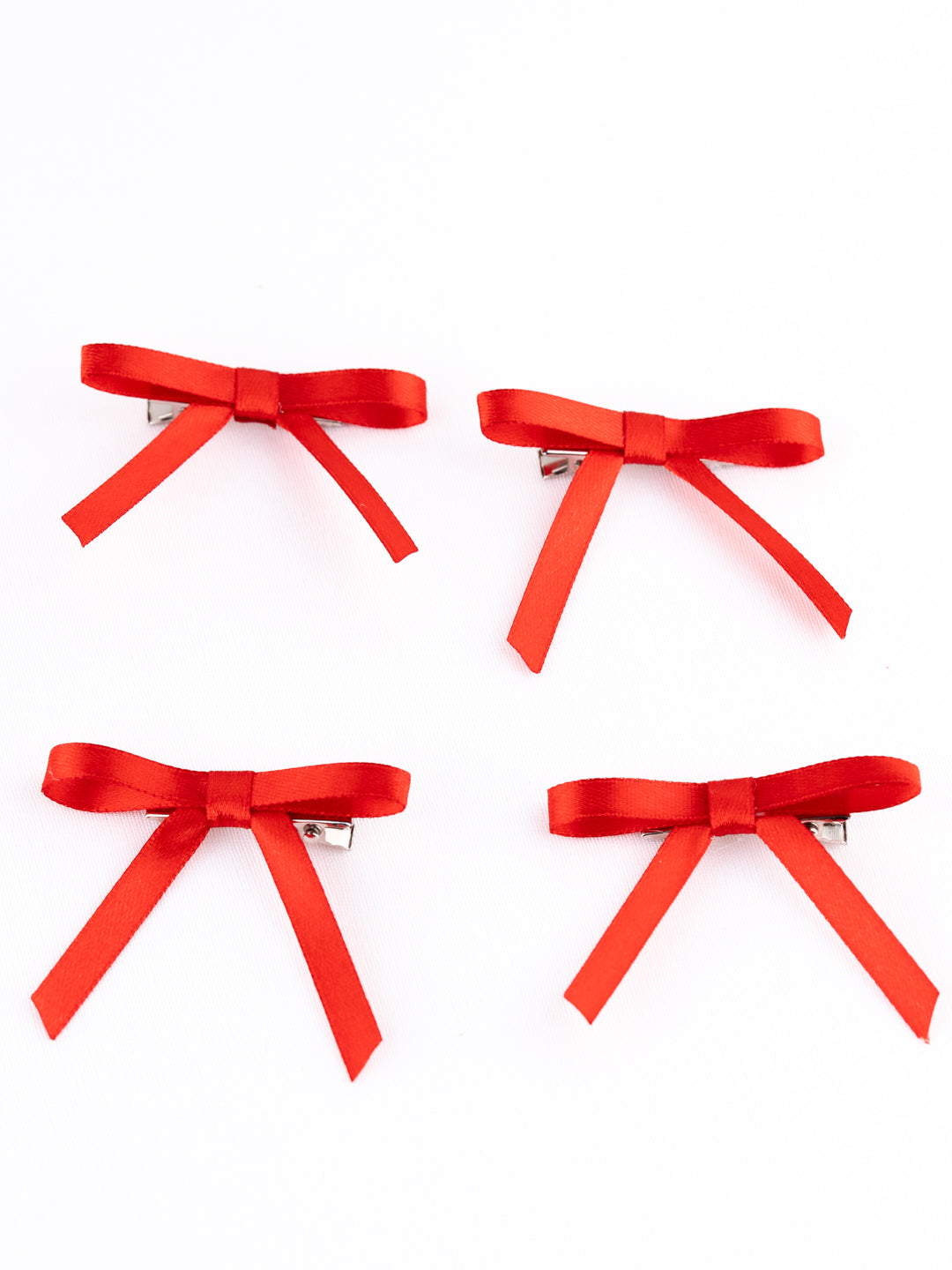 Christmas Combo of 4 Satin Silk Mini Hairpin Bow In Red For Girls [ABW105]