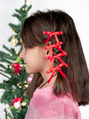 Christmas Combo of 4 Satin Silk Mini Hairpin Bow In Red For Girls [ABW105]