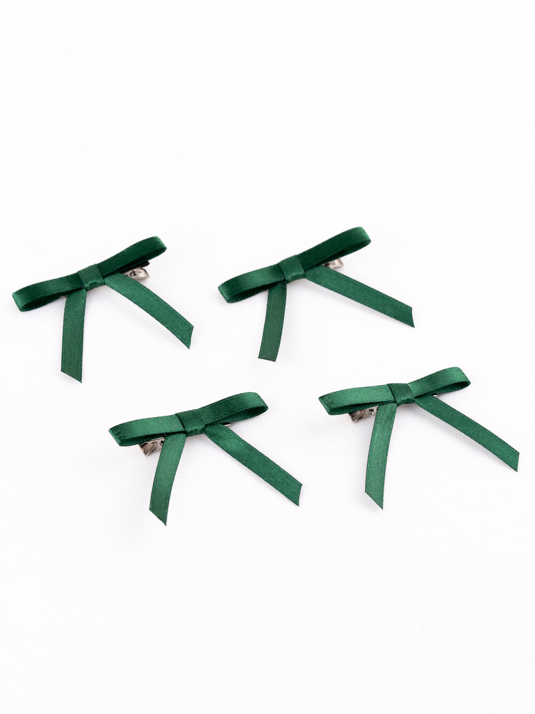 Christmas Combo of 4 Satin Silk Mini Hairpin Bow In Green For Girls [ABW106]