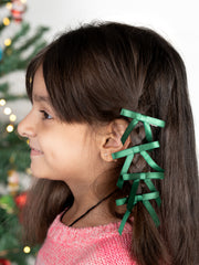 Christmas Combo of 4 Satin Silk Mini Hairpin Bow In Green For Girls [ABW106]