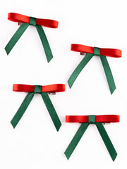 Christmas Combo of 4 Satin Silk Mini Hairpin Bow In Red & Green For Girls [ABW107]