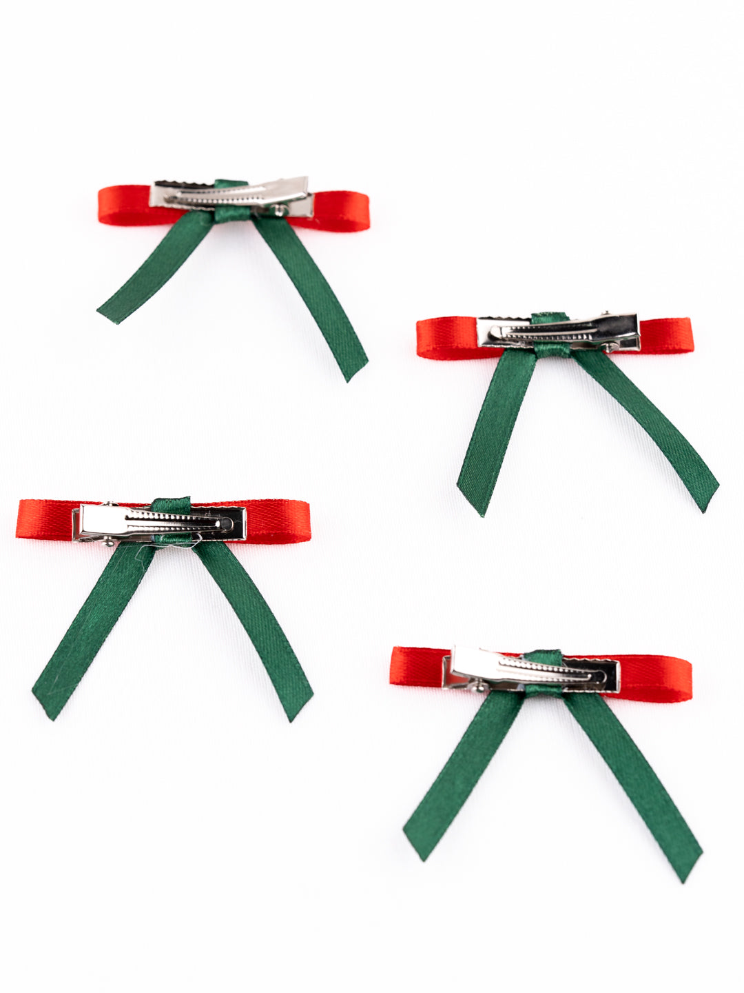 Christmas Combo of 4 Satin Silk Mini Hairpin Bow In Red & Green For Girls [ABW107]