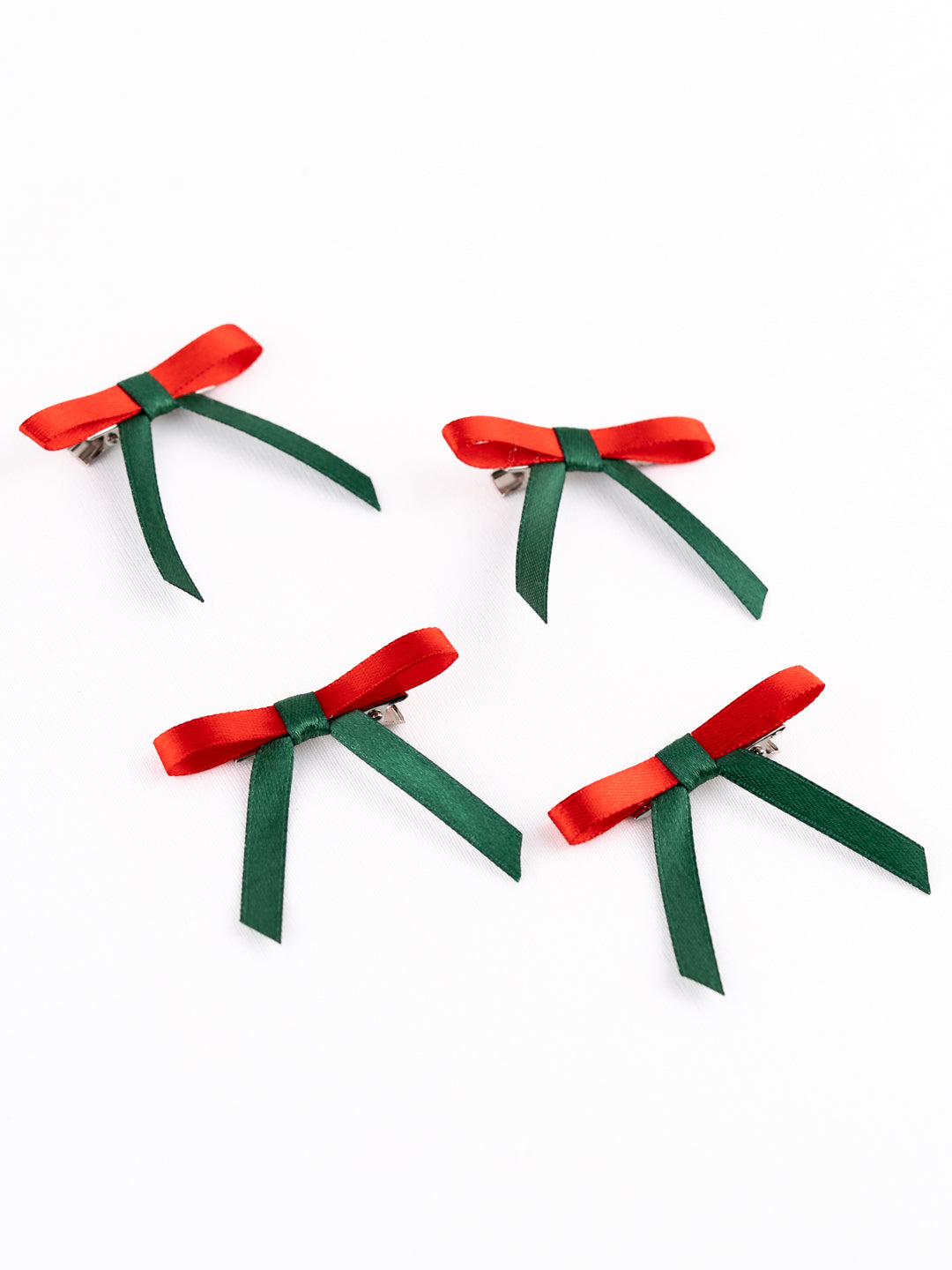 Christmas Combo of 4 Satin Silk Mini Hairpin Bow In Red & Green For Girls [ABW107]