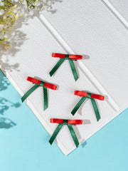 Christmas Combo of 4 Satin Silk Mini Hairpin Bow In Red & Green For Girls [ABW107]