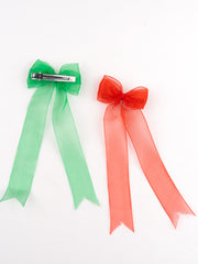 Christmas Special Combo of Red and Green Organza Hair Bows for Girls [ABW108]