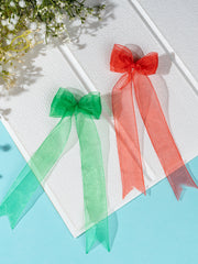 Christmas Special Combo of Red and Green Organza Hair Bows for Girls [ABW108]