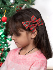 Christmas Special Combo of Red Green Checkered Hair Bows for Girls [ABW111]