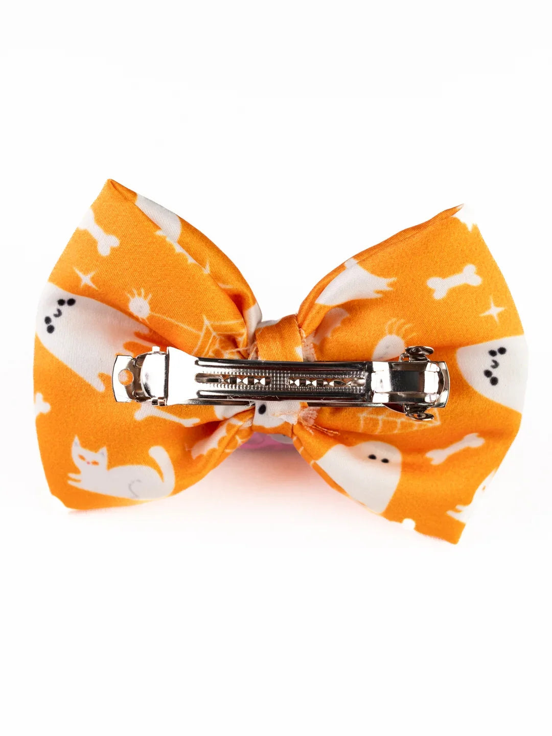 Back of Orange Halloween Hair Bow showing alligator clip