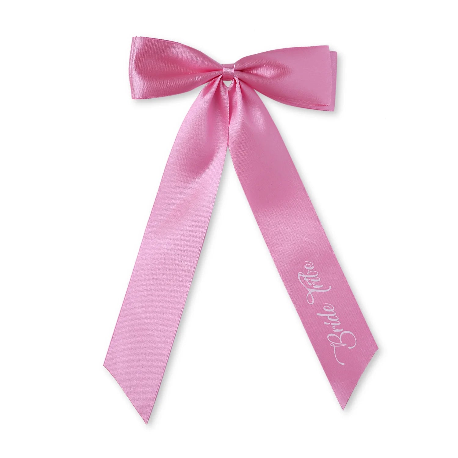 Satin Silk Long Tail BRIDE TRIBE Hair Bow | Wedding Printed Bows | Bridesmaid Bows