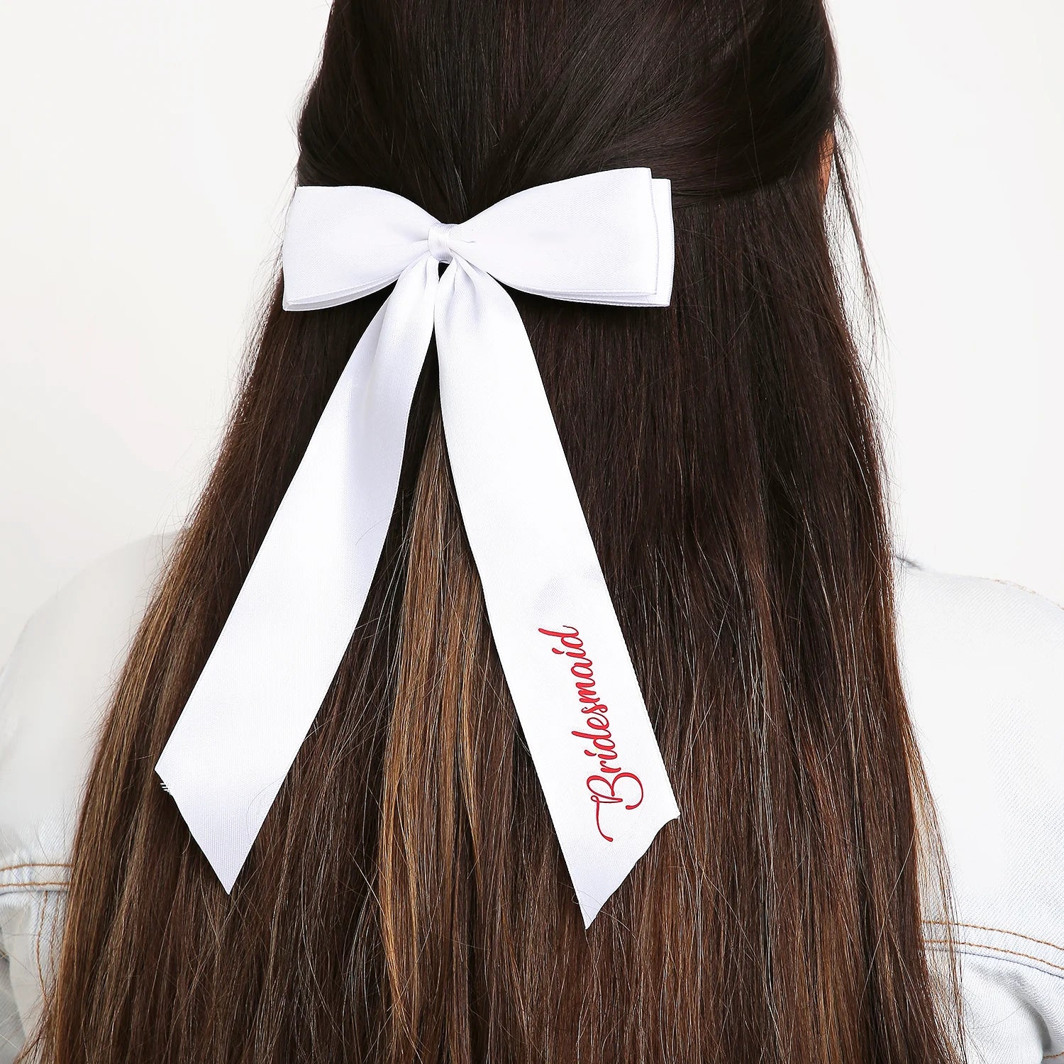 Satin Silk Long Tail BRIDESMAID Hair Bow | Wedding Printed Bows | Bridesmaid Bows