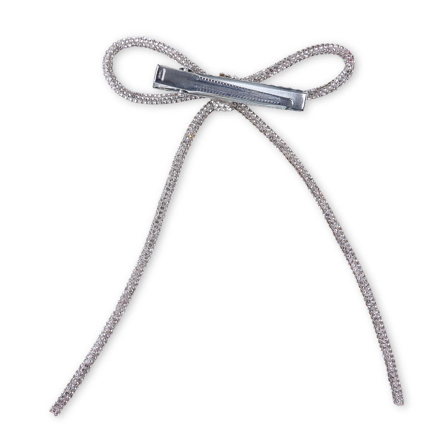Long Tail Silver Rhinestone Hair Bow [ABW120]