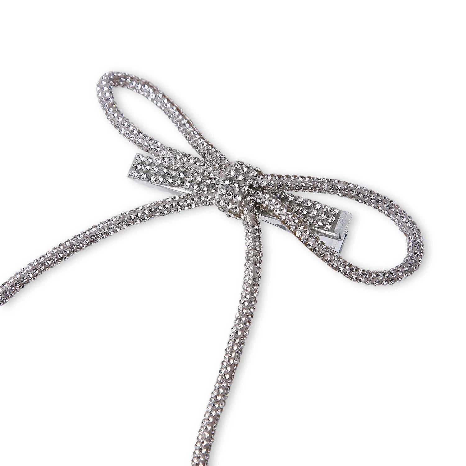 Long Tail Silver Rhinestone Hair Bow [ABW120]