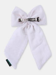 Velvet PigTail Hair Bow With Rhinestone Cord In White For Girls [ABW124]