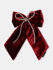 Velvet PigTail Hair Bow With Rhinestone Cord In Maroon For Girls [ABW125]