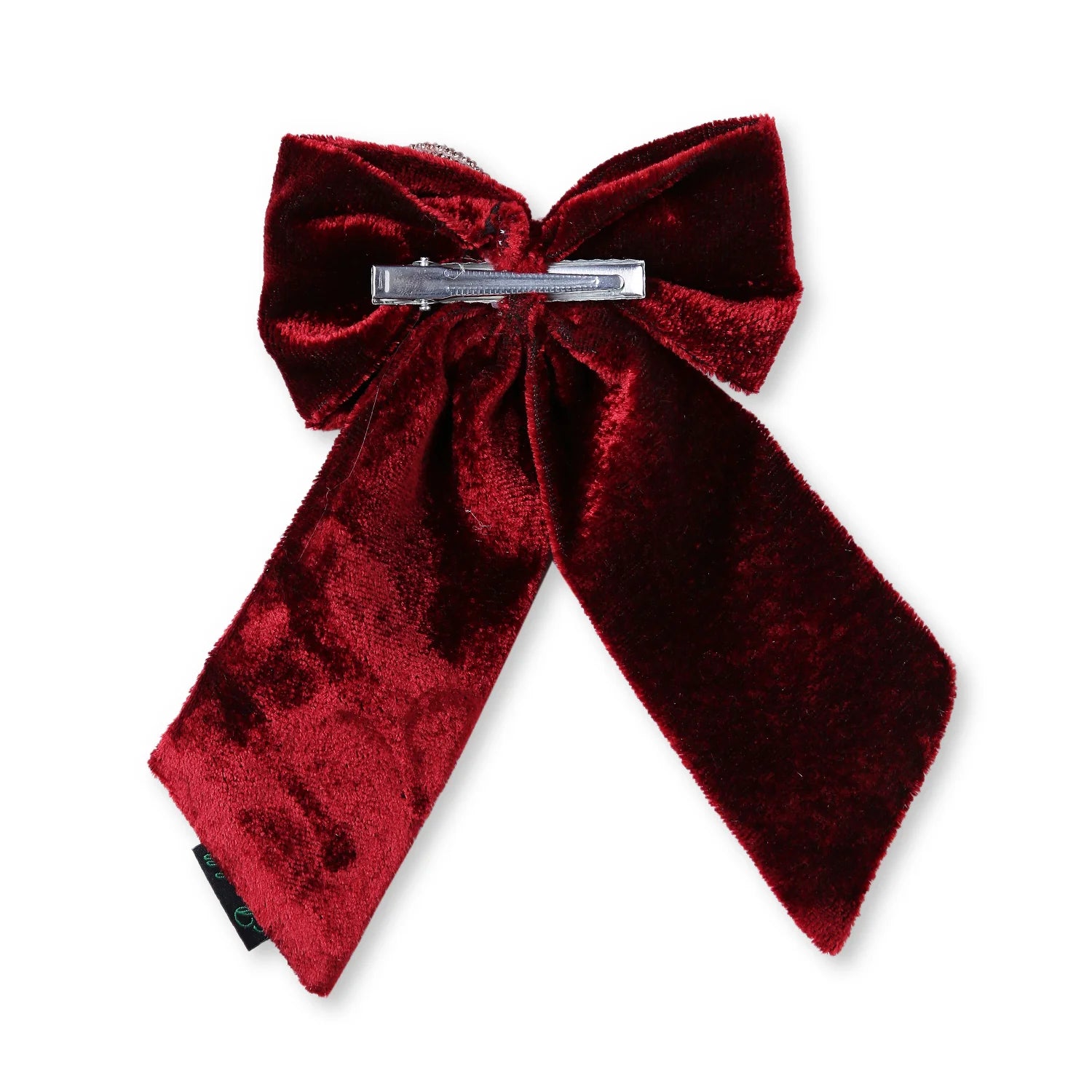 Velvet Pigtail Hair Bow With Rhinestone Cord In Maroon [ABW125]