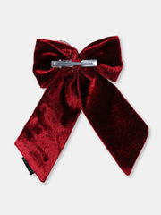 Velvet PigTail Hair Bow With Rhinestone Cord In Maroon For Girls [ABW125]