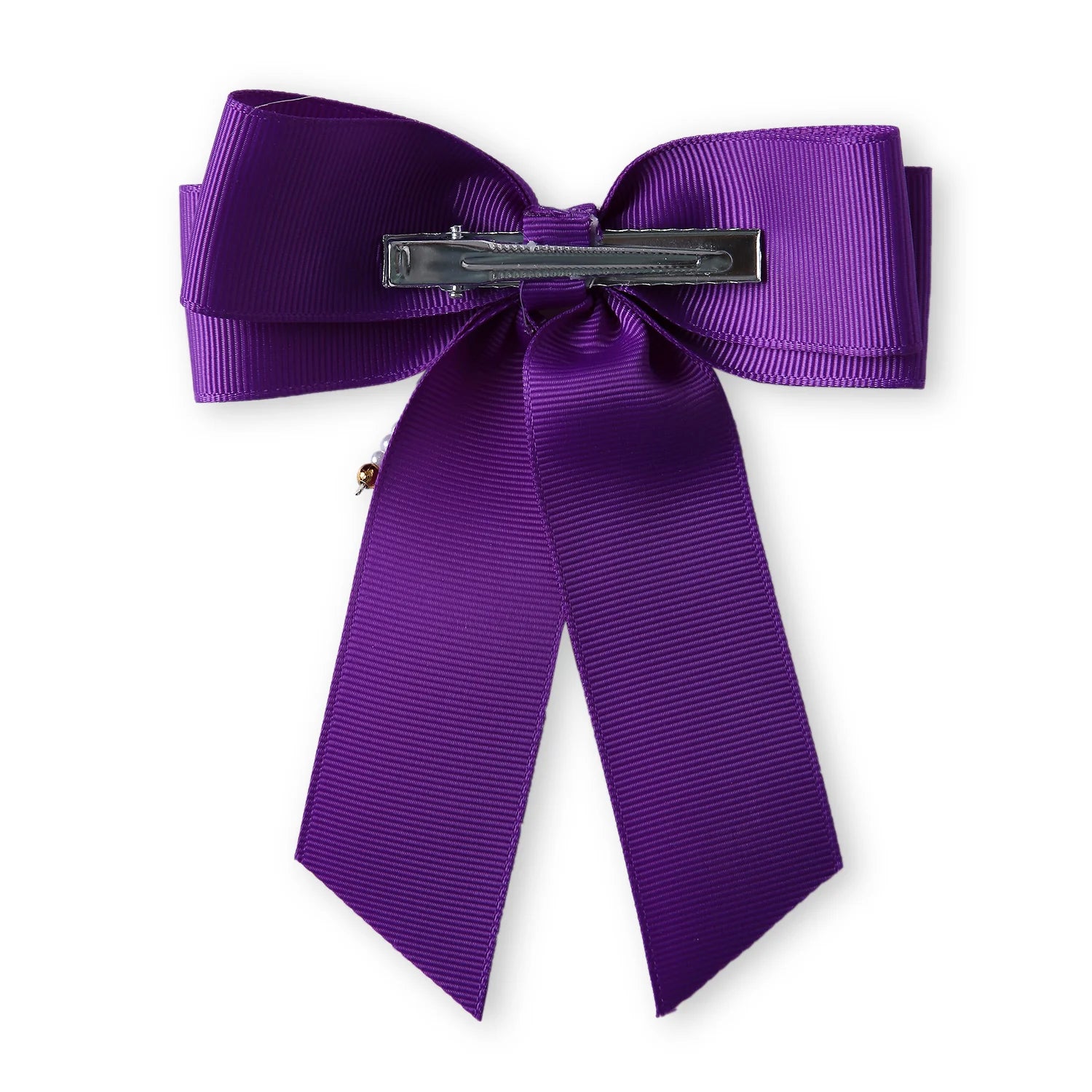 Pearl Beaded Grosgrain Ribbon Pigtail Hair Bow