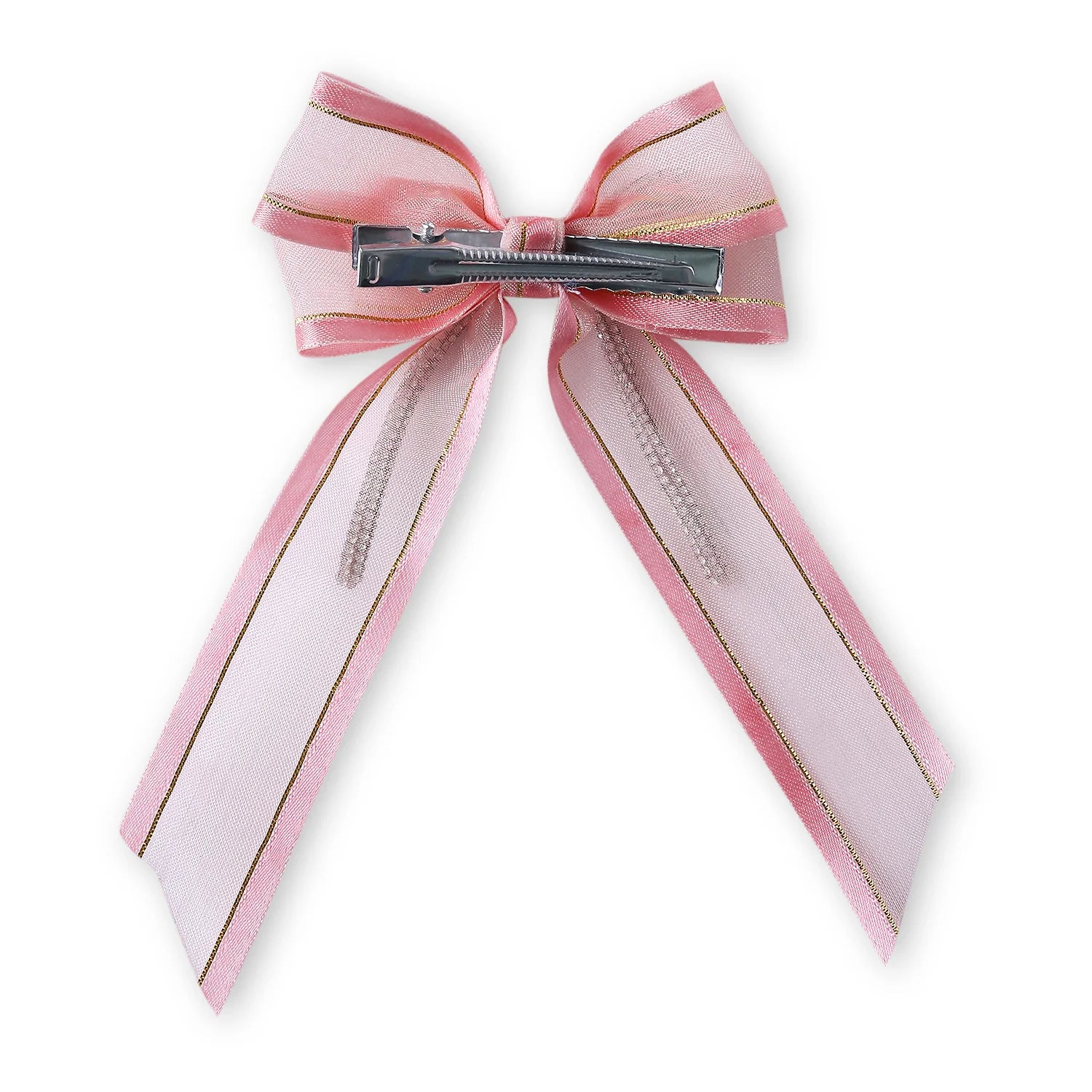 Shiny Organza Pigtail Hair Bow In Rose pink with Rhinestone Cord [ABW130]