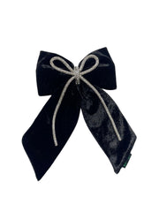 Girls Black Velvet Hair Bow with Rhinestone Cord