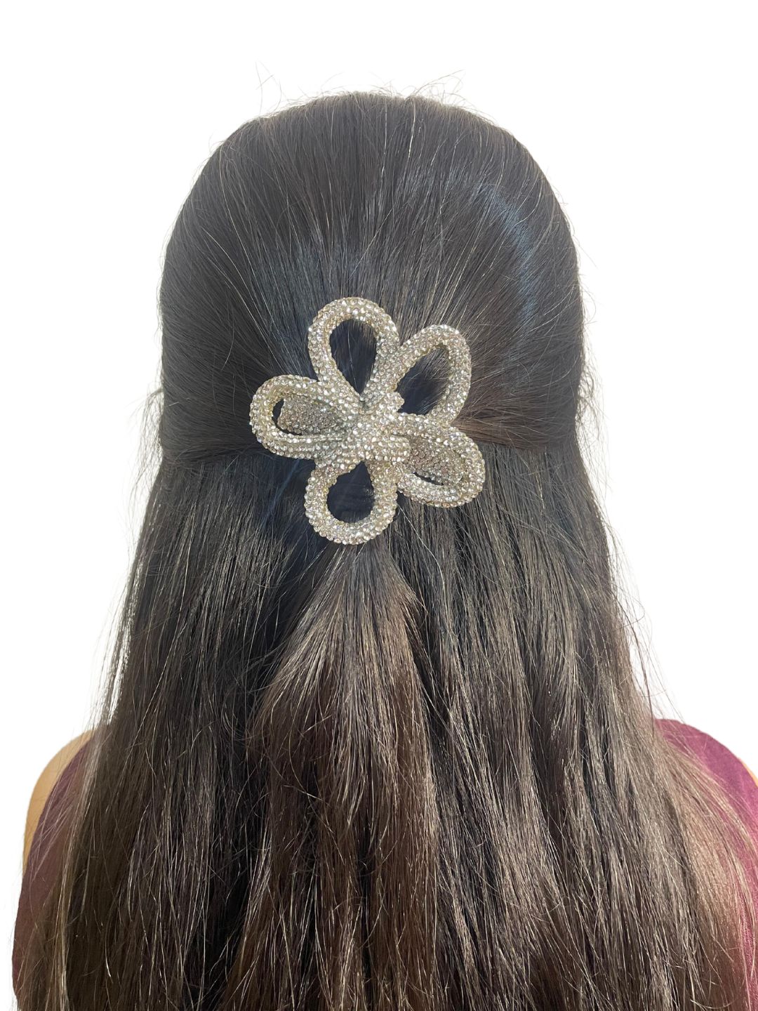 Flower Shaped Rhinestone Bow Knot Hair Clip For Girls