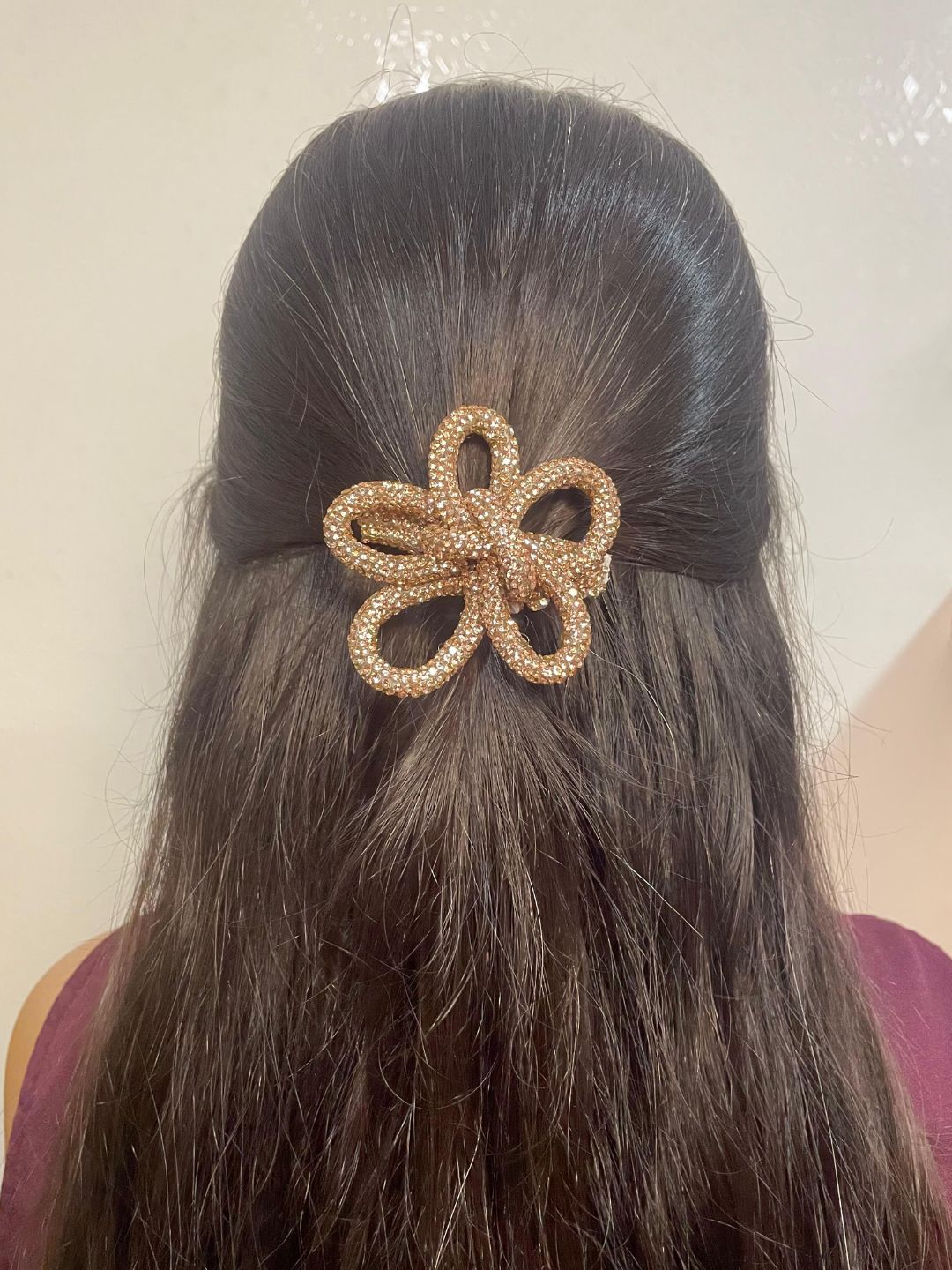 Flower Shaped Rhinestone Bow Knot Hair Clip For Girls