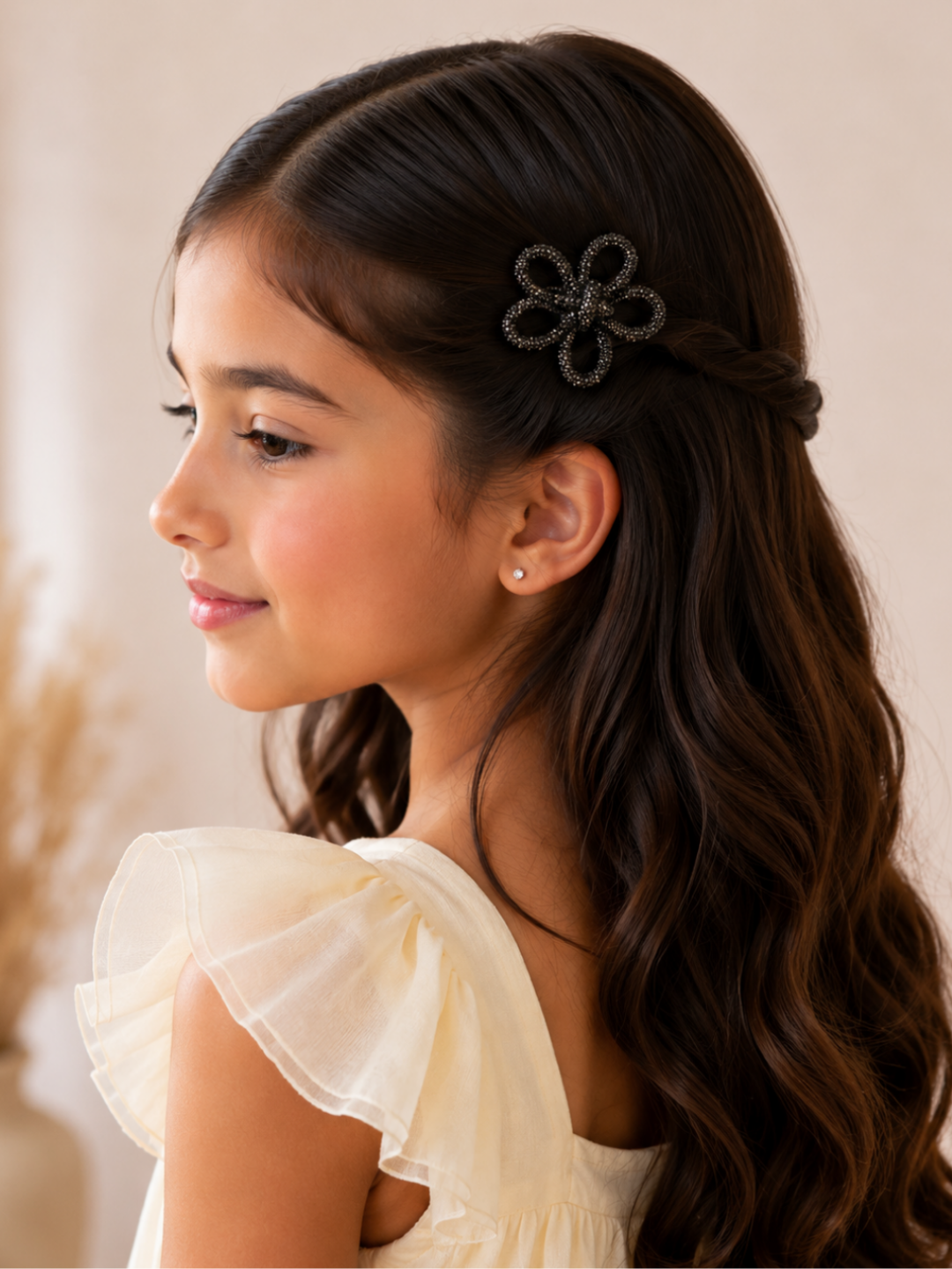 Flower Shaped Rhinestone Bow Knot Hair Clip For Girls
