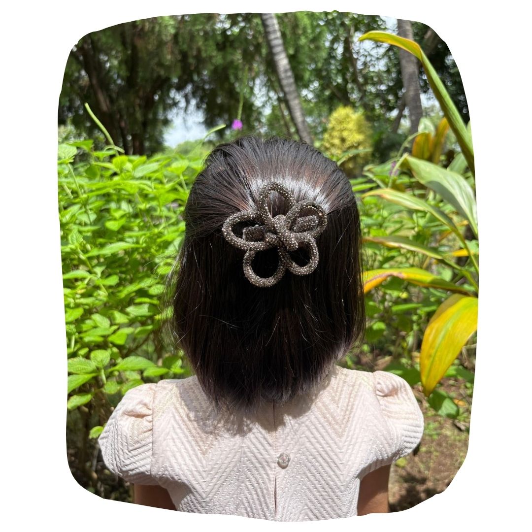 Flower Shaped Rhinestone Bow Knot Hair Clip For Girls