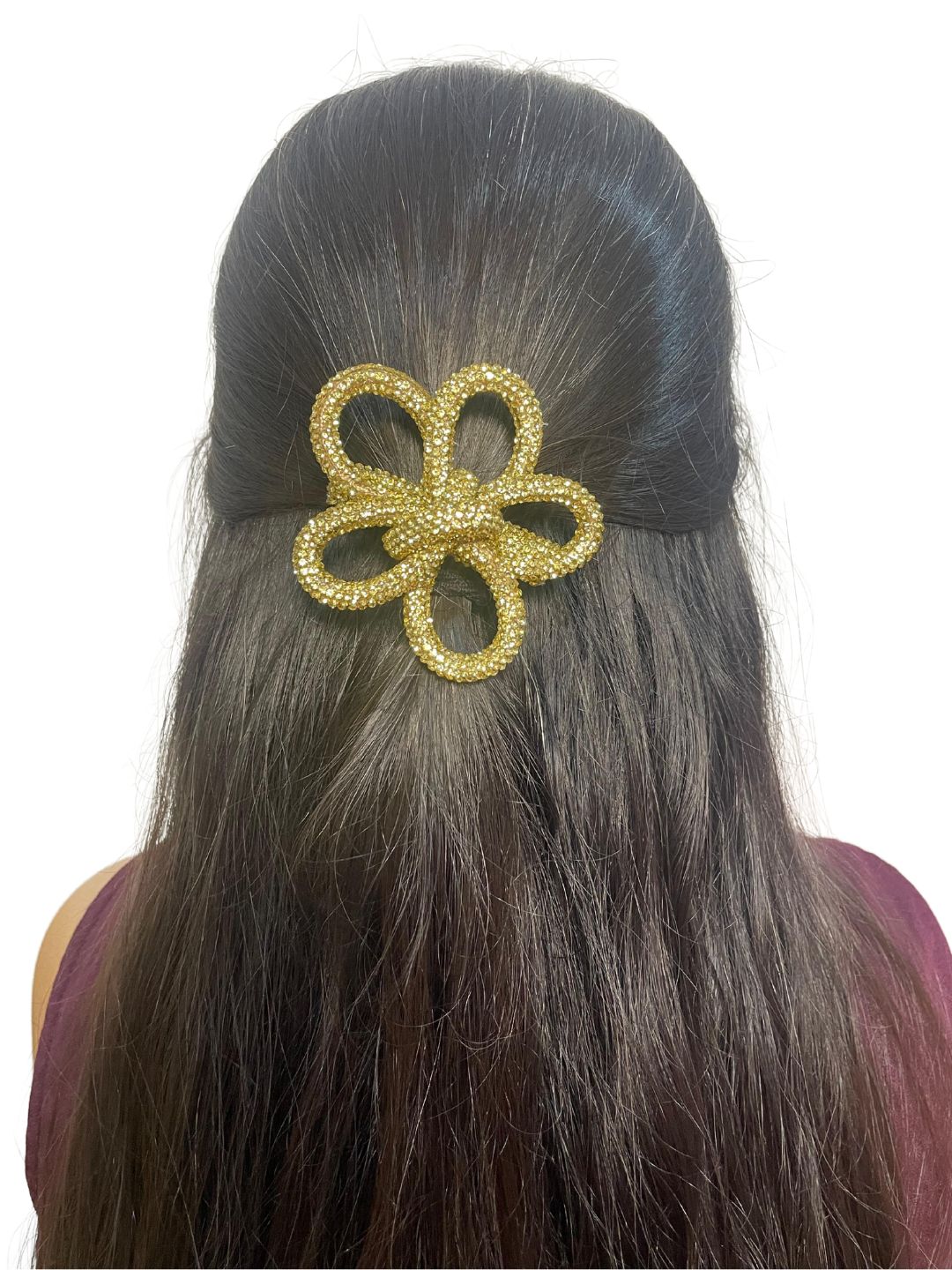 Flower Shaped Rhinestone Bow Knot Hair Clip For Girls