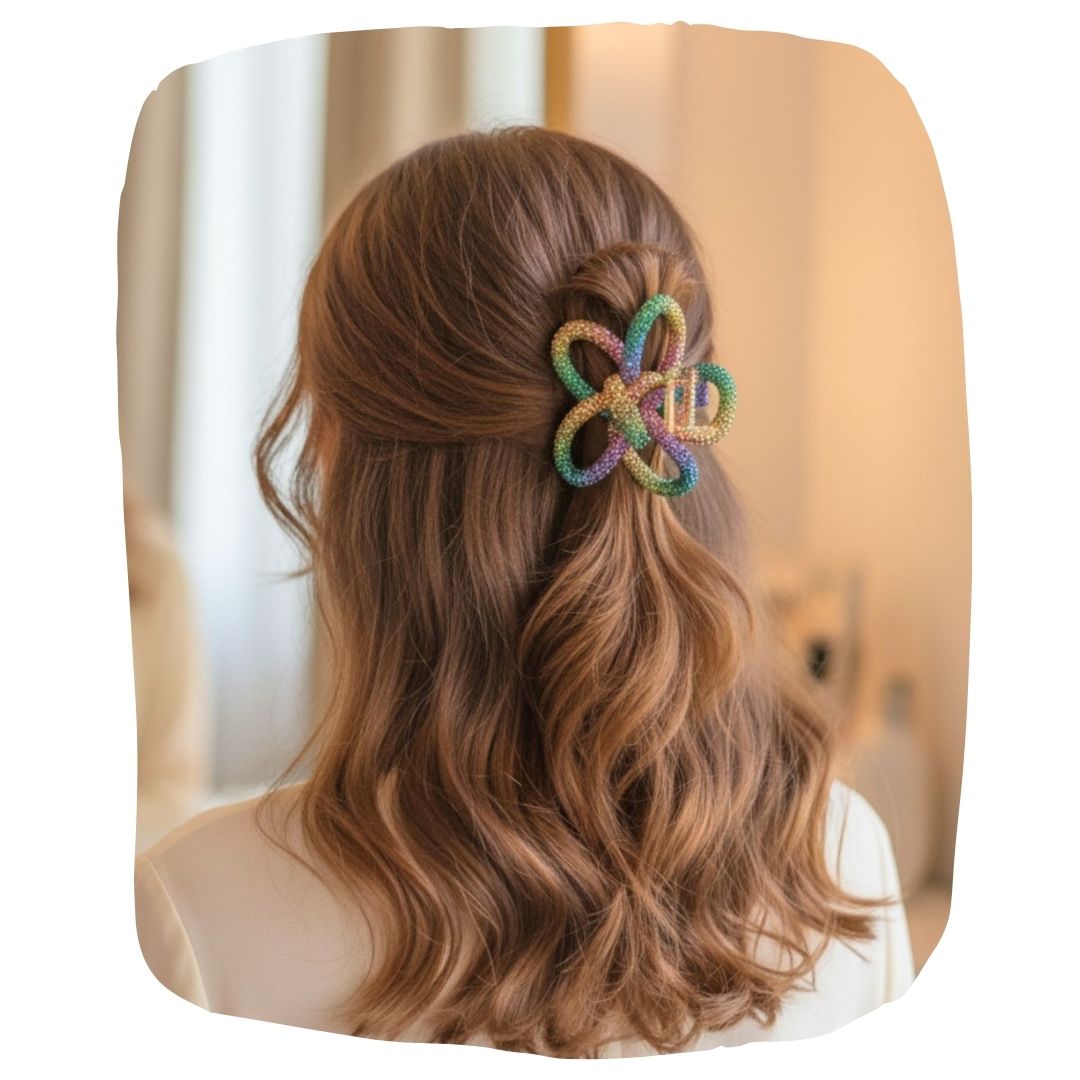 Flower Shaped Rhinestone Bow Knot Hair Clip For Girls