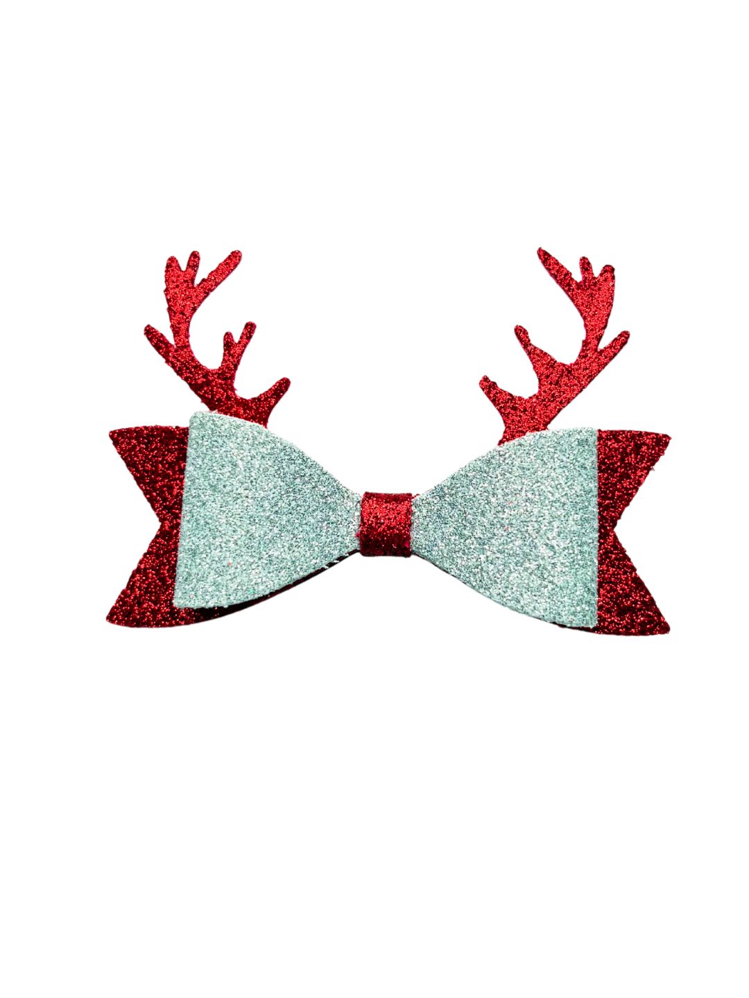 Glitter Hair Bow Collection - Christmas Hair Bow with red antlers and silver-red sparkle design, perfect for festive girls' hairstyles.