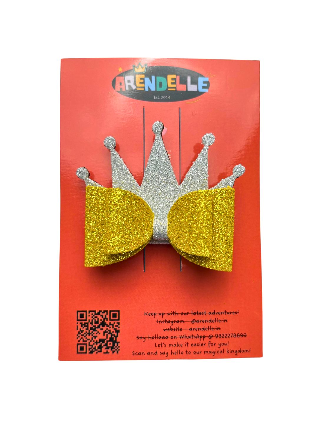 Christmas Glitter Princess Crown Hair Bow on branded Arendelle card, perfect for gifting and part of girls' holiday hair accessories collection.