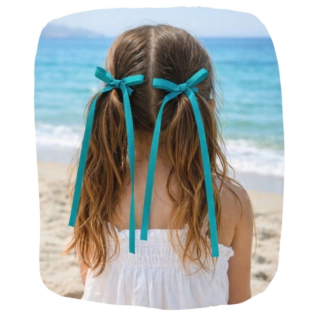 Neon Ribbon Bow Hair Clips for Girls – Pack of 2 Long Tail Grosgrain Barrette Hair Accessories