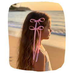 Satin Ribbon Bow Hair Clips for Girls – Pack of 2 Long Tail Bow Barrette Hair Accessories for Kids & Women