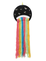 Arendelle Black Moon with Neon Colour Wool Strings Wall Hanging | Bow Hanger | Hair Pin Organiser for Girls [ADC013]